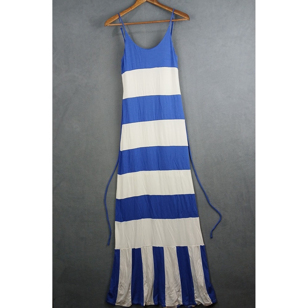 Remain Maxi Dress Womens Medium Blue White Striped Viscose Adjustable Strap‎